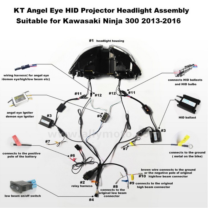 002 Headlamp Kawasaki Ninja 300 2013-2016 Led Angel Halo Eye Demon Headlight-5